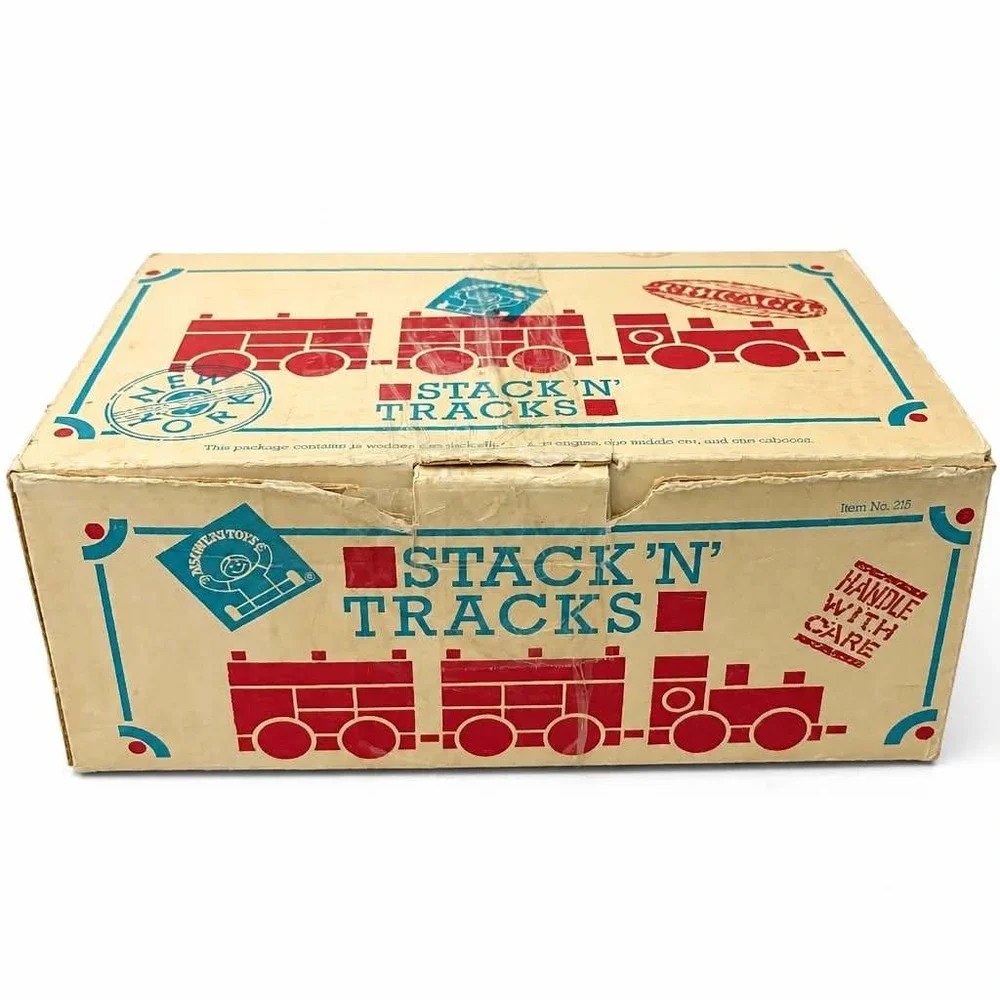 Vintage 1988 Discovery Toys Stack 'N' Tracks Wooden Train Set USA Made No. 215